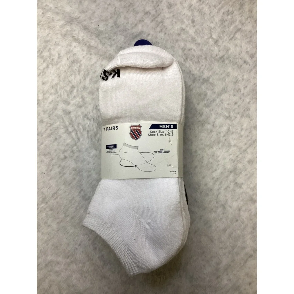 K-Swiss Mens 7 Pair Low Cut Ankle Socks Black White Cushion Size 10-13 KSSKM0039